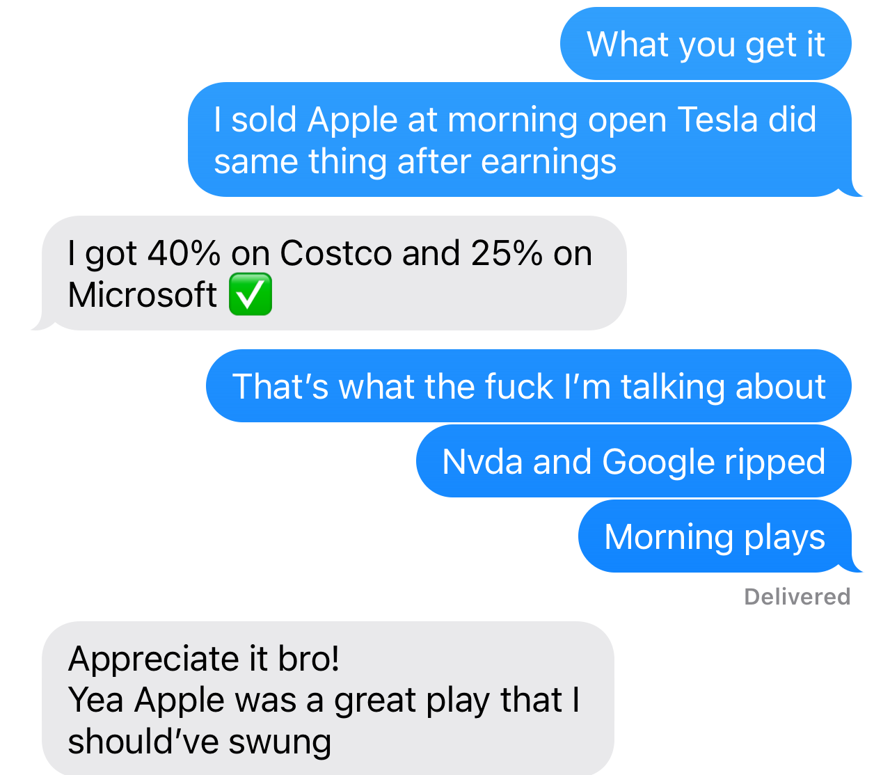 Check in to see how trades are going